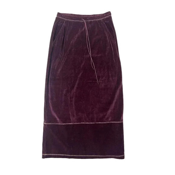 VTG Velour Maxi Skirt Womens Medium Merlot Sporty Spice Varsity Drawstring Y2K - Picture 6 of 11